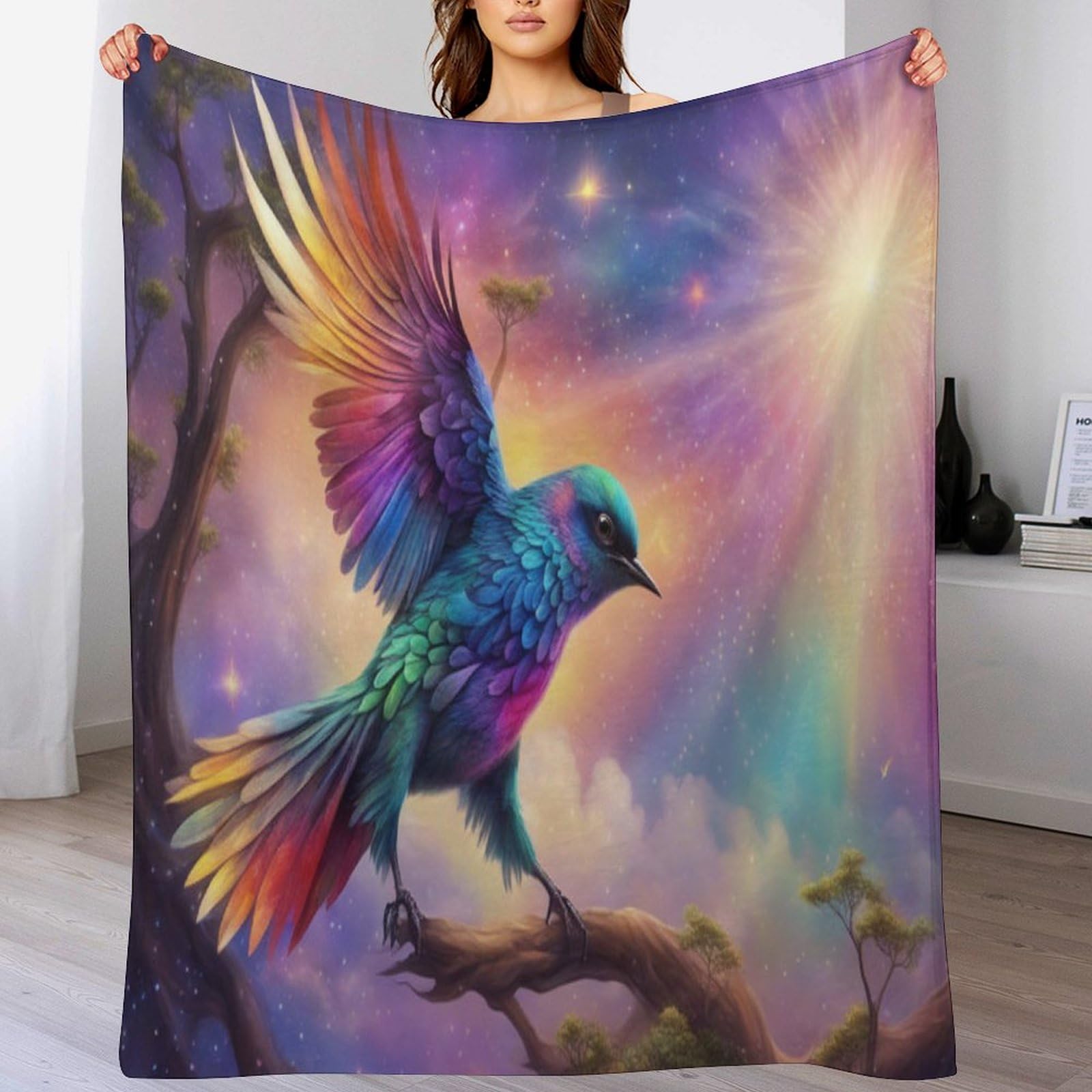 Manta de forro polar con pájaros de tacto suave y acabado premium 130x150 cm