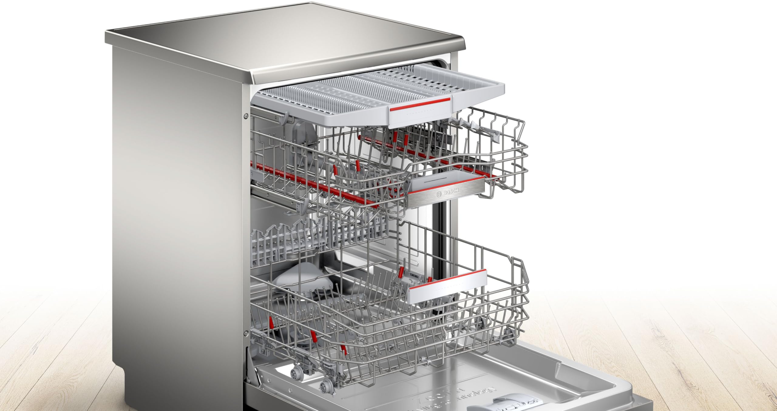 Bosch SMS6ZCI16E - Lavavajillas de pie serie 6 con cajón para cubiertos, 60 cm, Home Connect, programa inteligente, RackMatic, programa silencioso, Silver Inox