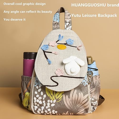 Vista 61 de HUANGGUOSHU Mujer de algodón tejido bohemio cáñamo Boho lona bordado múltiples bolsillos retro linda mochila cartera mochila mochila gato caprichoso