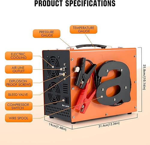 Miniatura 8 de Compresor de aire PCP con apagado Atuo, portátil 4500Psi30Mpa, sin aguaaceite, arranque de un botón, disco de estallido, compresor de pistola de