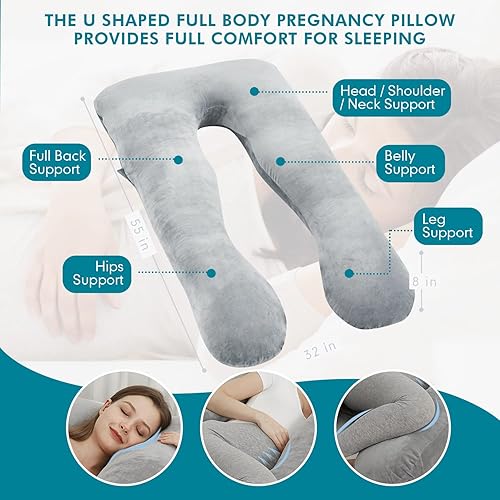 Miniatura 3 de JOHNPEY Almohadas de embarazo para dormir, almohada de cuerpo completo en forma de U, almohada de maternidad imprescindible para el embarazo con