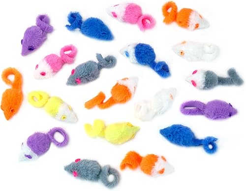 Miniatura 8 de CHIWAVA 36 piezas de 1.8 pulgadas de color caramelo peludos ratones gato juguete sonajero ratón gatito juguete interactivo colores surtidos