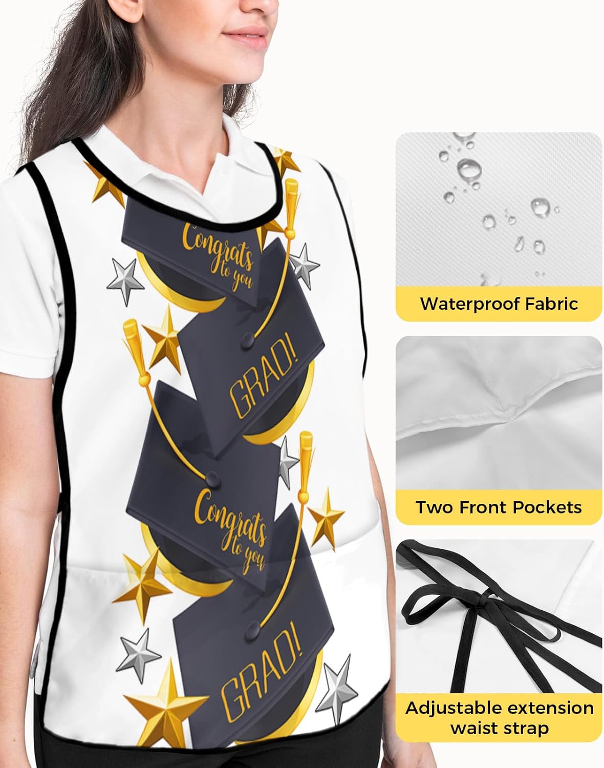 Graduation Cap Cobbler Aprons with 2 Large Pockets for Men Women,Original Traditional American Star Gold Cobbler