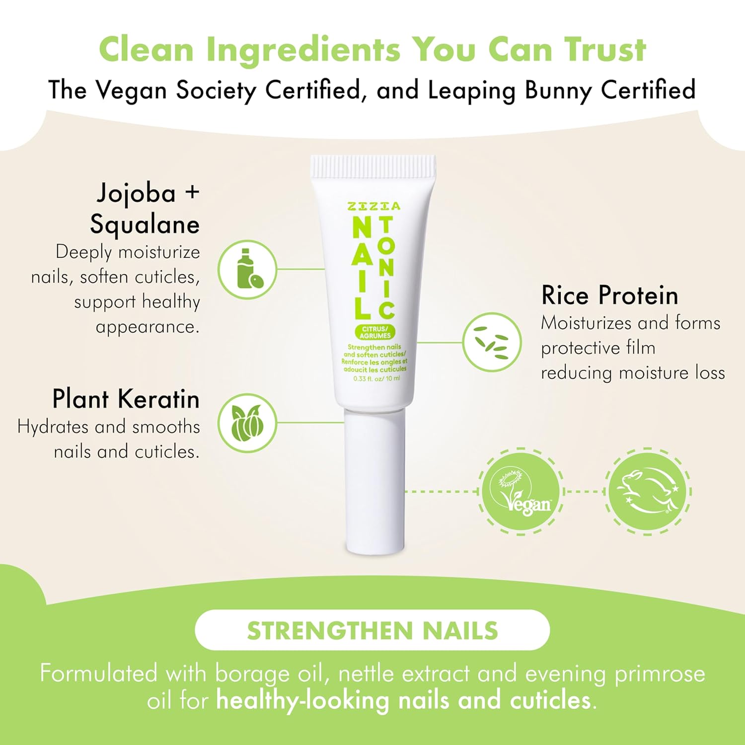 Zizia Citrus Nail Tonic – Travel Essentials Nail and Cuticle Oil with Squalane, Rice Protein, and Jojoba – Mandarin, Grapefruit, & Bergamot Scent – Vegan, Cruelty Free Formula– 0.33 fl oz (10 ml)