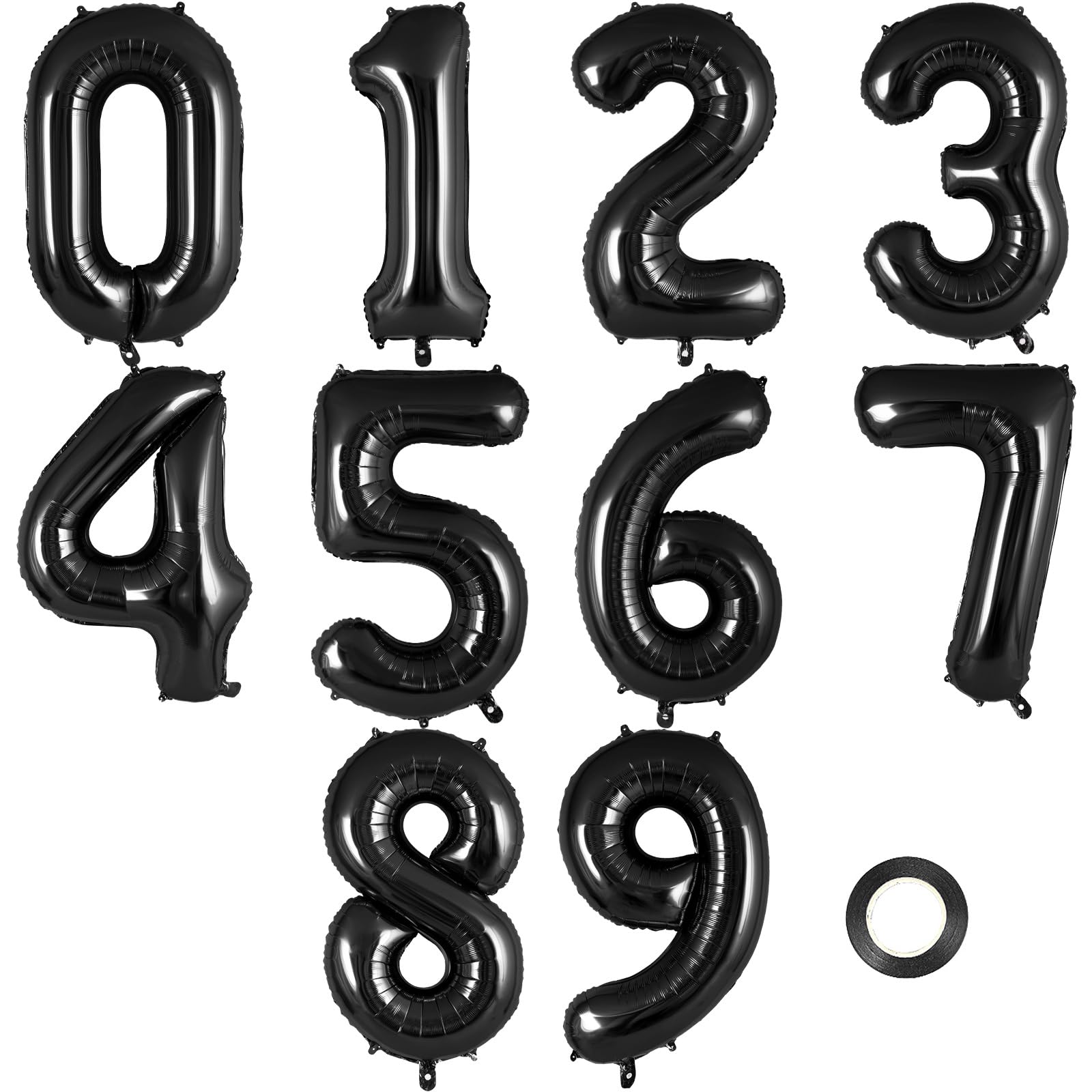 Number balloons 16 Inch, Black Number Foil Balloons 0-9, Small Mylar Balloon Numbers for Birthday Aniversary Silver Party Decorations Supplies