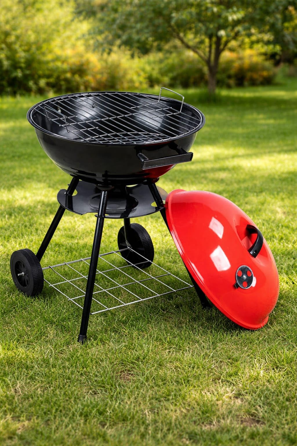 Portable Outdoor Charcoal BBQ Grill with Lid, Adjustable Air Vent, Steel Cooking Grate & Wheeled Stand – Garden, Patio & Camping Barbecue-image-43