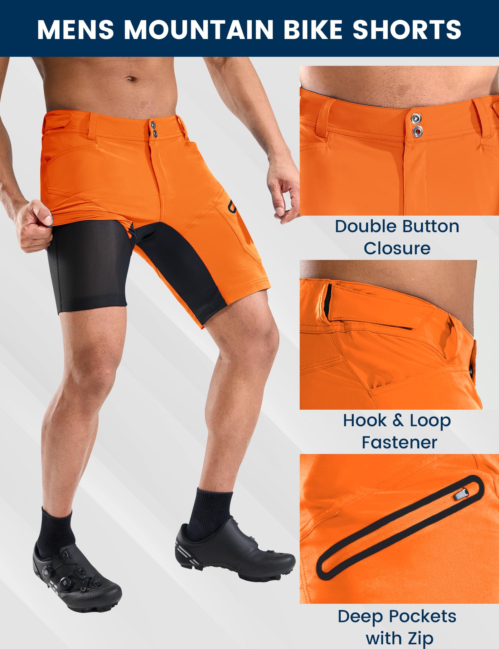 Nepest Short de VTT rembourré 3D pour Homme - Doublure rembourrée - Séchage Rapide - Poches zippées