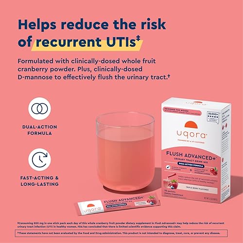 Miniatura 2 de Uqora Flush Advanced+ - Helps Reduce Risk of Recurrent UTI** - with Cranberry, D-Mannose, Vitamin C, Vitamin B6 & Potassium - Gluten-Free & Vegan -