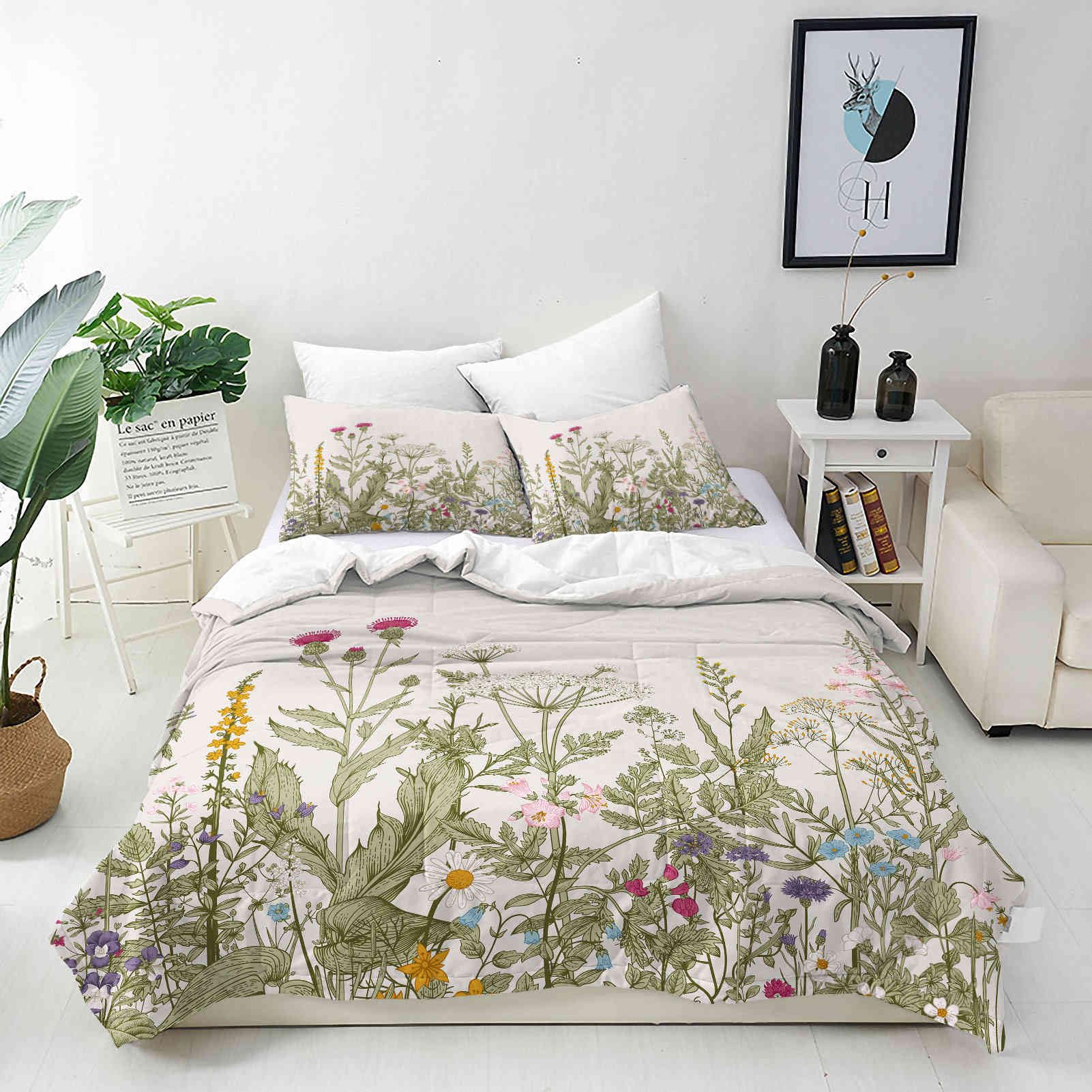 ANHOPE Custom Bedding Set Personalised Size Duvet Cover & Pillowcase Wildflower Rustic Floral Herb Printed Pattern Customized Quilt Cover for Kids Couple Family Birthday Wedding