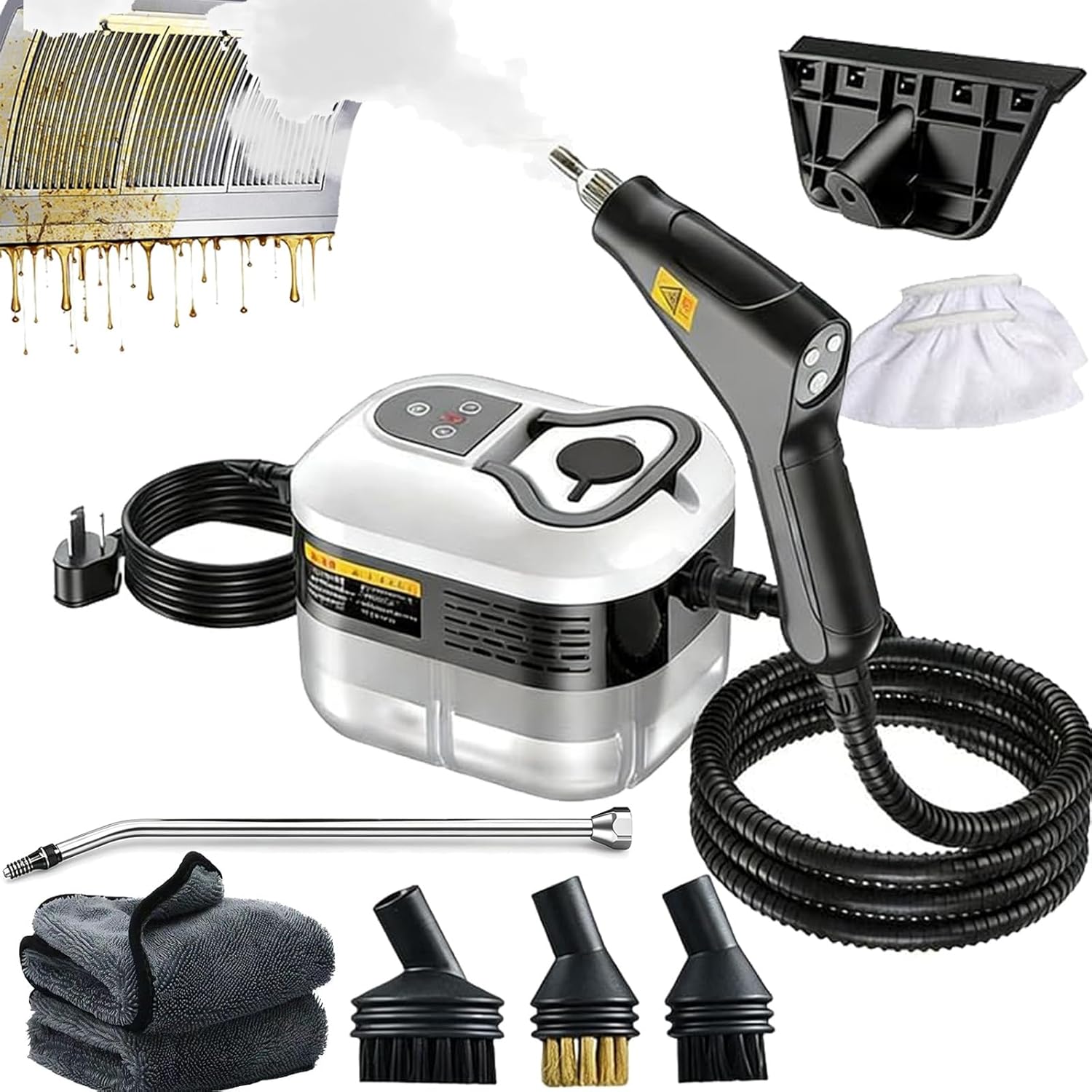 2500w Handheld High-Temperature Pressurized Steam Cleaner with 10 Accessories, 6 Adjustable Levels - Portable Multi-Surface Steam Cleaning Machine for Kitchen, Car, Windows (Red, Dual Control)