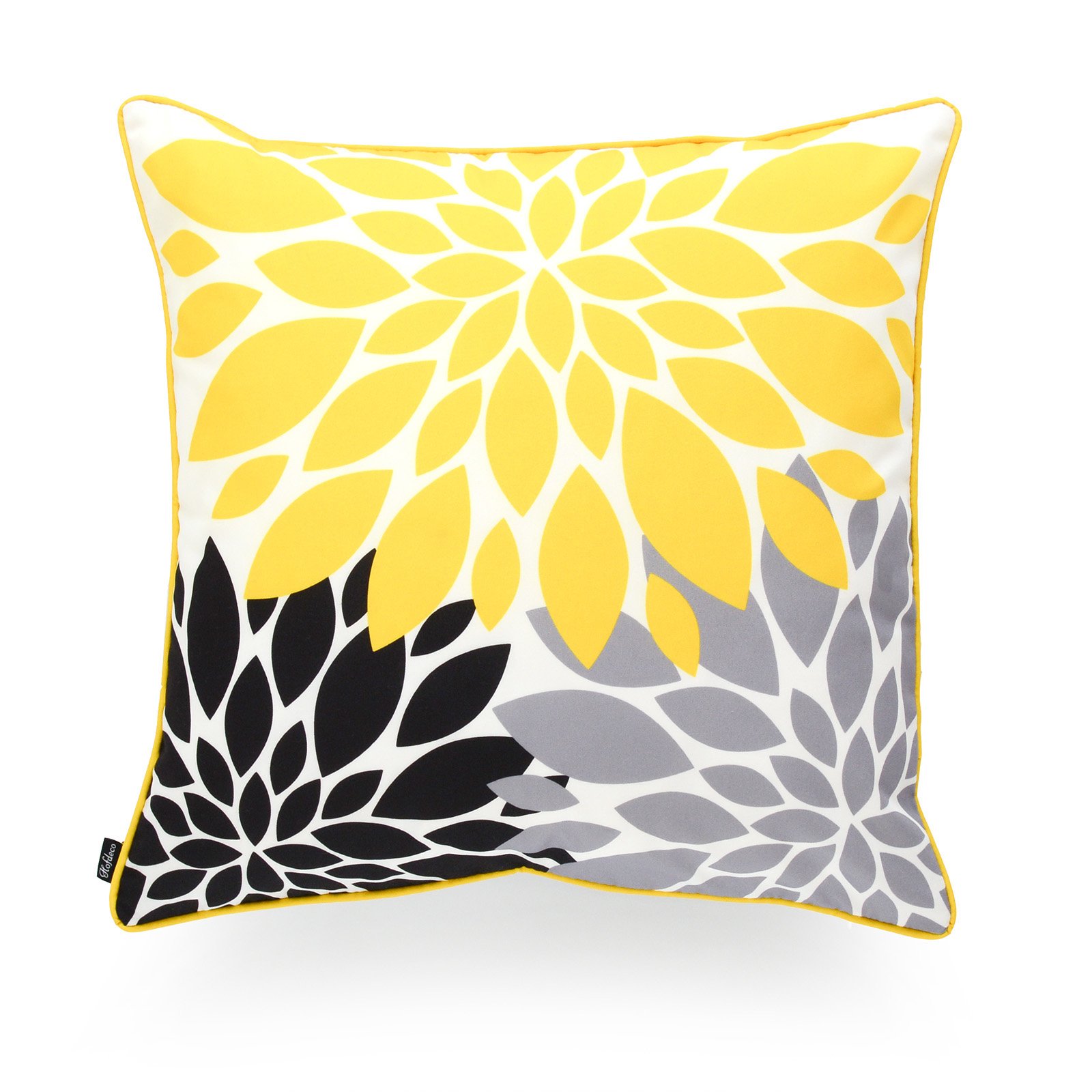 Photo 1 of Decorative Throw Pillow Cover only Indoor Outdoor Water Repellent Canvas Vivid Yellow Grey Black Blooming Flower 18"x18"