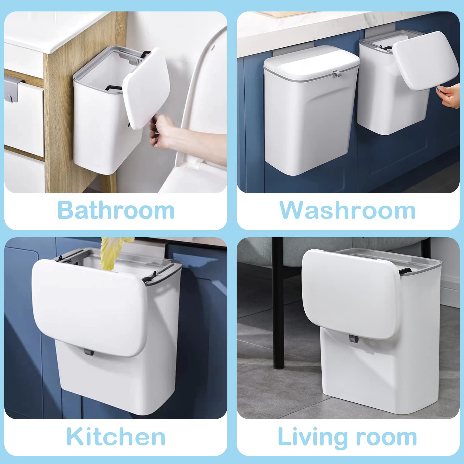 Accmuzzy Küchenabfalleimer, 9 l Mülleimer, Hängender Mülleimer Küche mit Deckel für Badezimmer/Schlafzimmer,Mülleimer Wohnwagen,Komposteimer für Küche