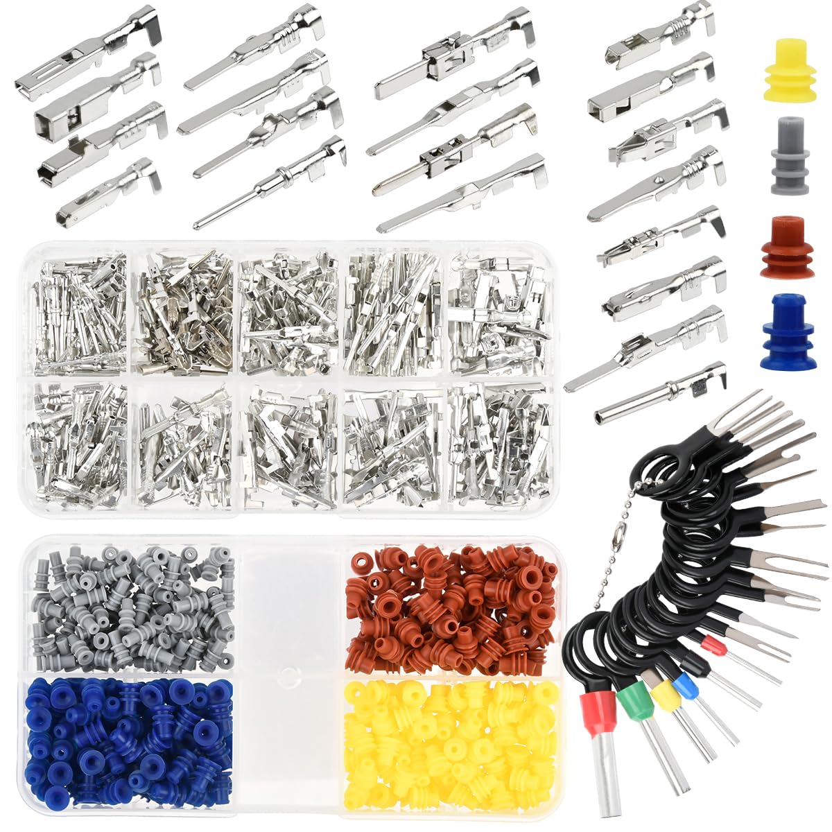 Connettore Elettrico Automobile Kit 703 Pz Pin Connettore 1/1,5/1,8/2,2/2,3/2,5/2,8/3,5 mm Maschio e Femmina, Capicorda Elettrici Impermeabili, Connettore Elettrico per Auto Moto e Barche