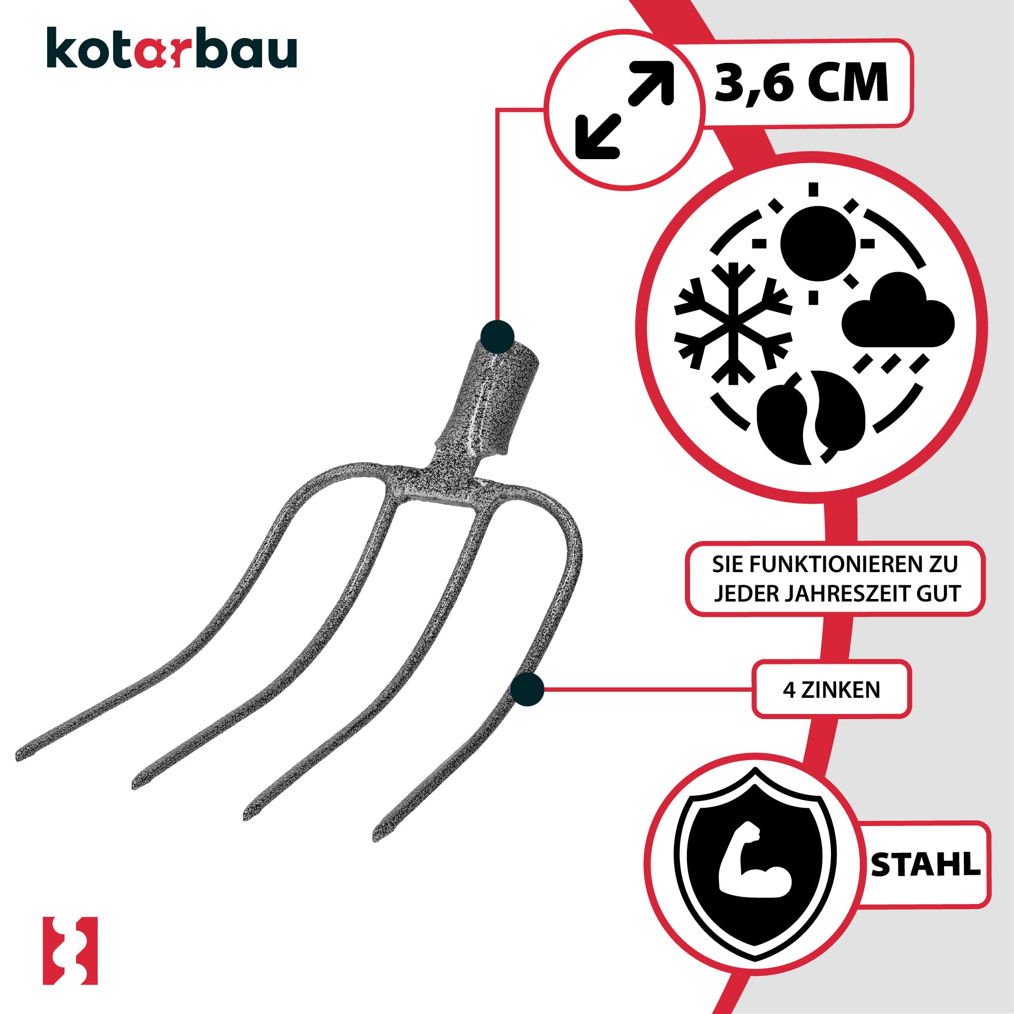 KOTARBAU® Forke Mistgabel Grabegabel Spatengabel Heugabel 4 Zinken Grabgabel 4 Zinken