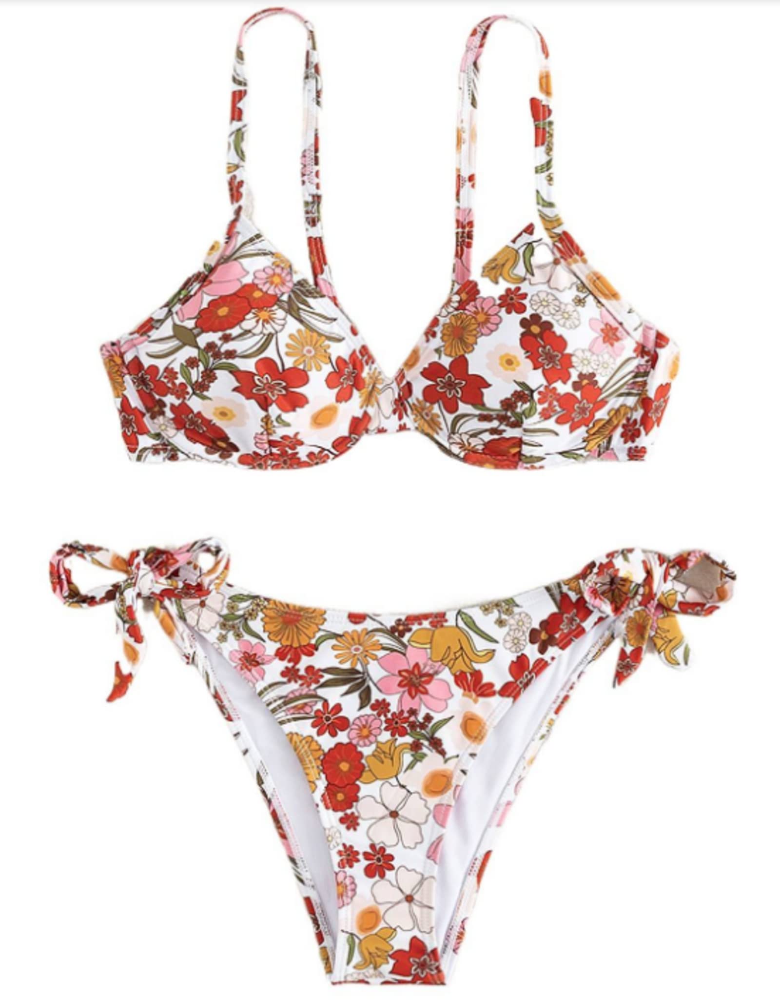 Ladies Sexy Two Piece Printed Bikini Swimwear Set Thin Shoulder Triangle Beach Bikini Set