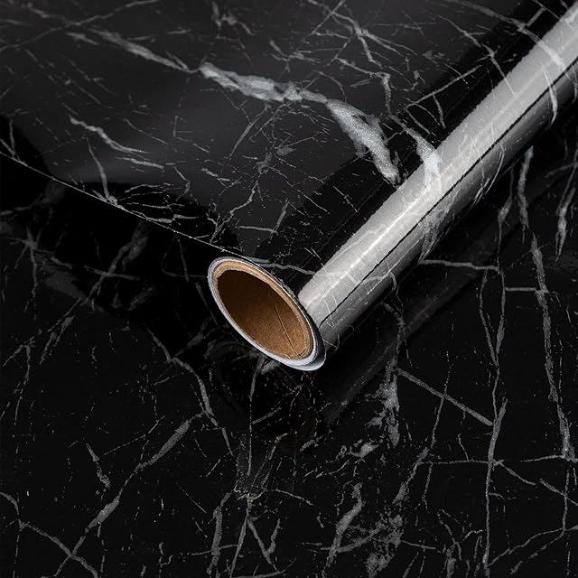 Black Marble Wallpaper 40×300cm Sticky Back Plastic Roll Waterproof Granite Contact Paper Kitchen Worktop Covering Furniture Stickers Self Adhesive Paper for Bathroom Bedroom Living Room Countertops