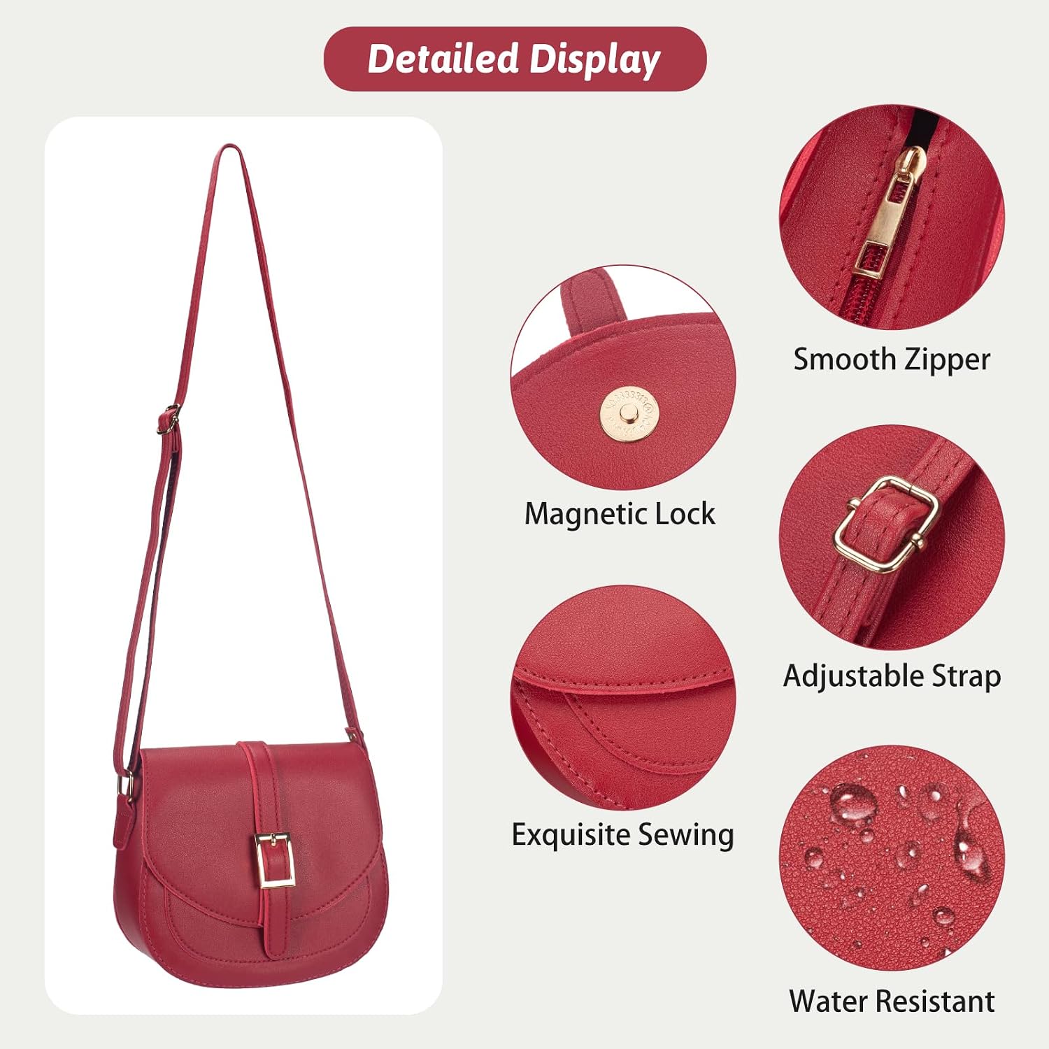 Small Crossbody Bags for Women, Vegan Leather Saddle Purse Everyday Handbag for Work Going Out | Water Resistant