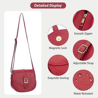 Small Crossbody Bags for Women, Vegan Leather Saddle Purse Everyday Handbag for Work Going Out | Water Resistant