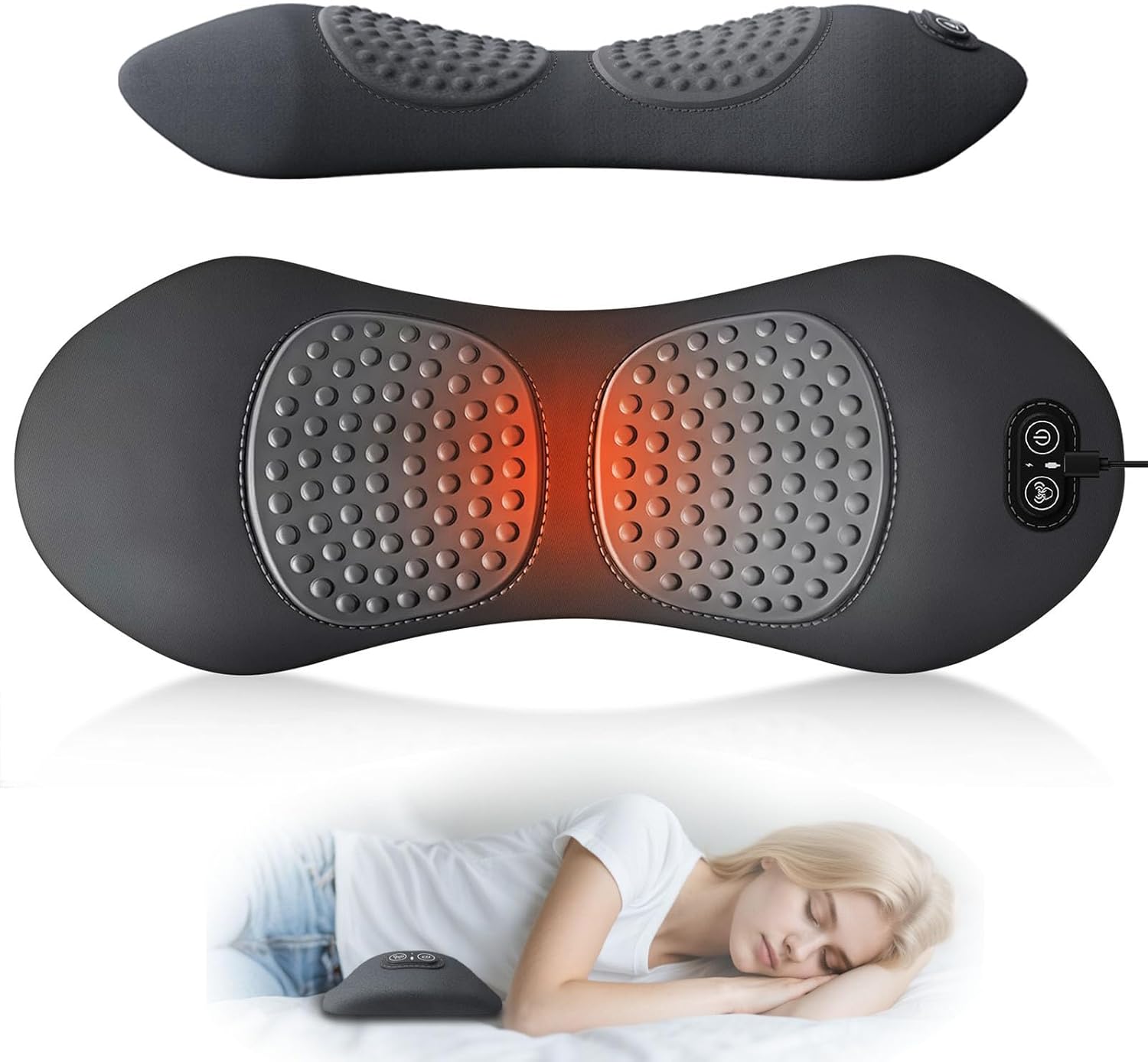3-in-1 Smooth Triple Fusion Back Massager with Airbag & Heat | Adjustable Height for Bed & Chair | Back Support & Massage Pillow for Relaxation (Black)