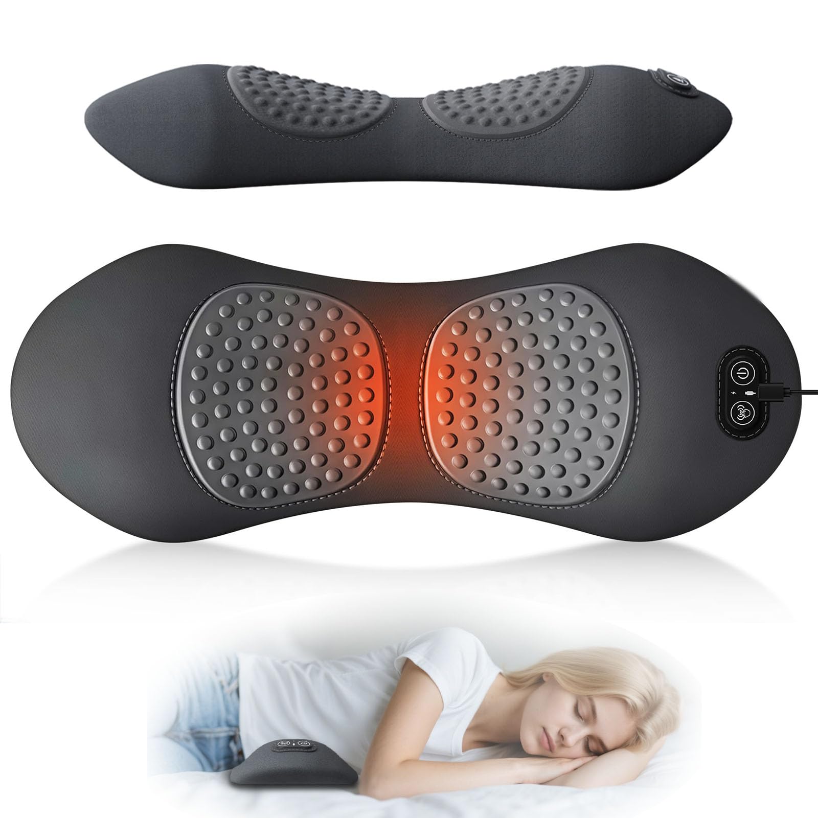 3-in-1 Smooth Triple Fusion Back Massager with Airbag & Heat | Adjustable Height for Bed & Chair | Back Support & Massage Pillow for Relaxation (Black