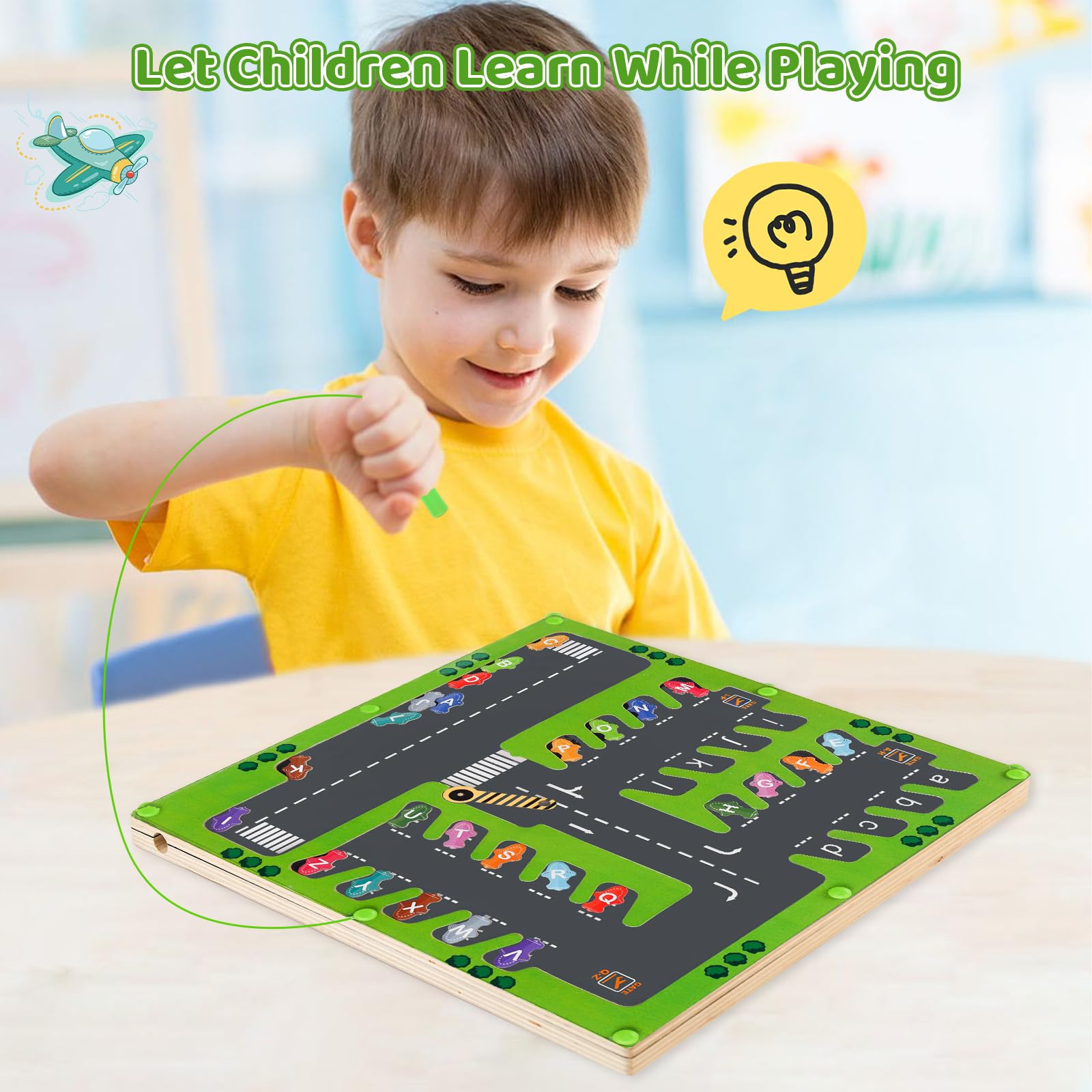 Labirinto Giocattolo in Legno, Giochi Montessori 3 4 5 6 Anni, Gioco Magnetico del Parcheggio e Alfabeto Bambini, Giochi Educativi e Gioco di Selezione per Ragazze e Ragazzi