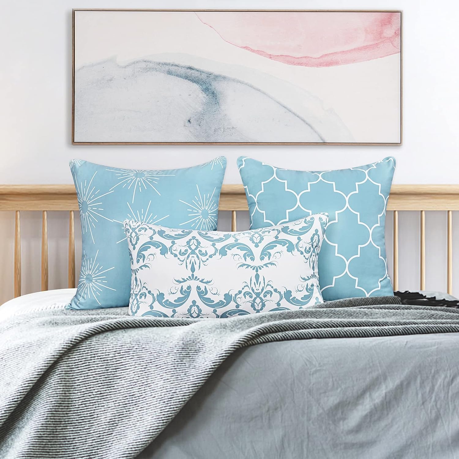 Throw Pillow Covers Decorative Throw Pillow Case Modern Pattern Square Pillow Covers Cushion Case for Room Bedroom Room Sofa Chair Car, Light Blue, 18 x 18 Inch