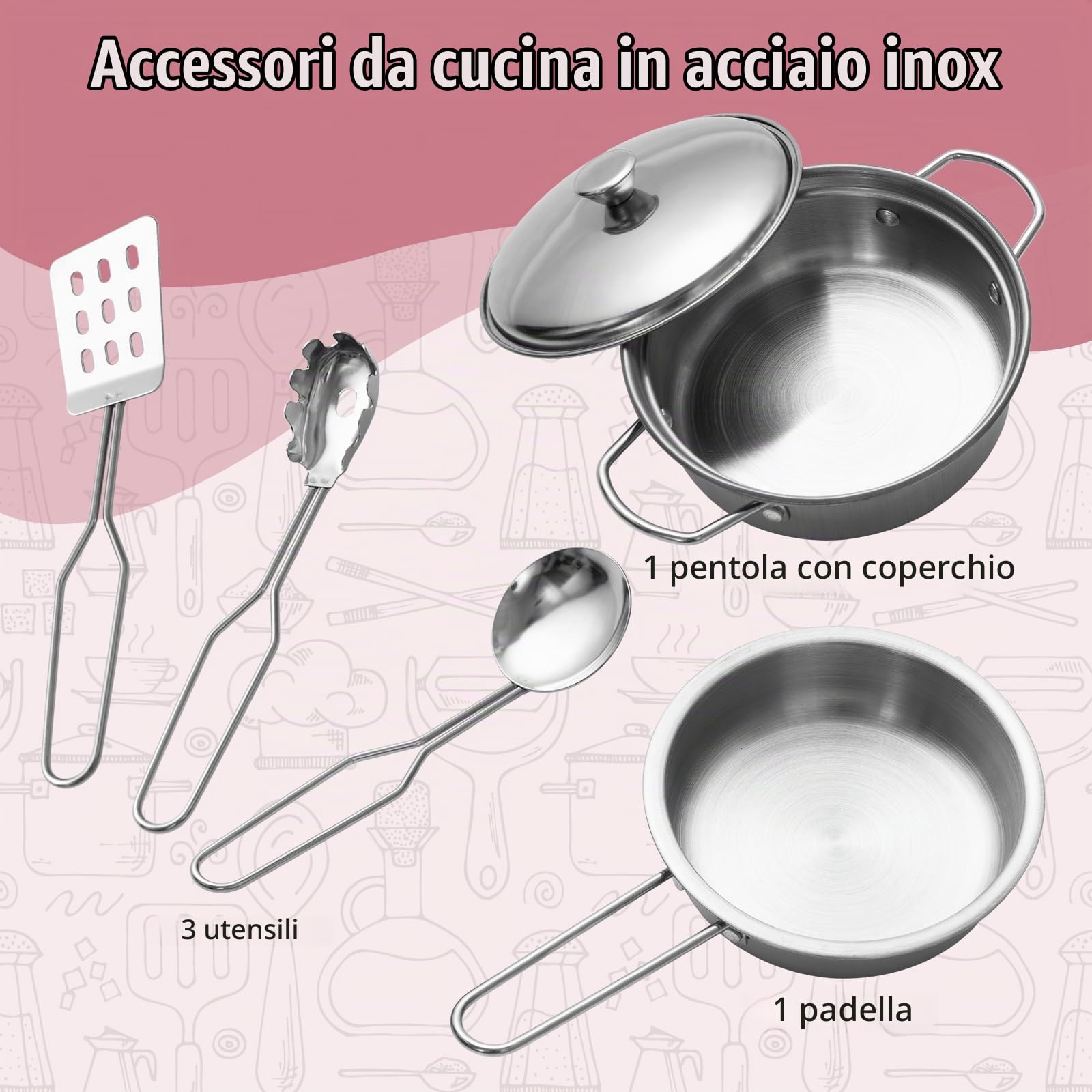 FANTASK Cucina per bambini con accessori da gioco, cucina in legno con cappa aspirante e lavatrice e suoni e luci reali, set da gioco per bambini dai 3 anni in su, rosa (71 x 29 x 101 cm)