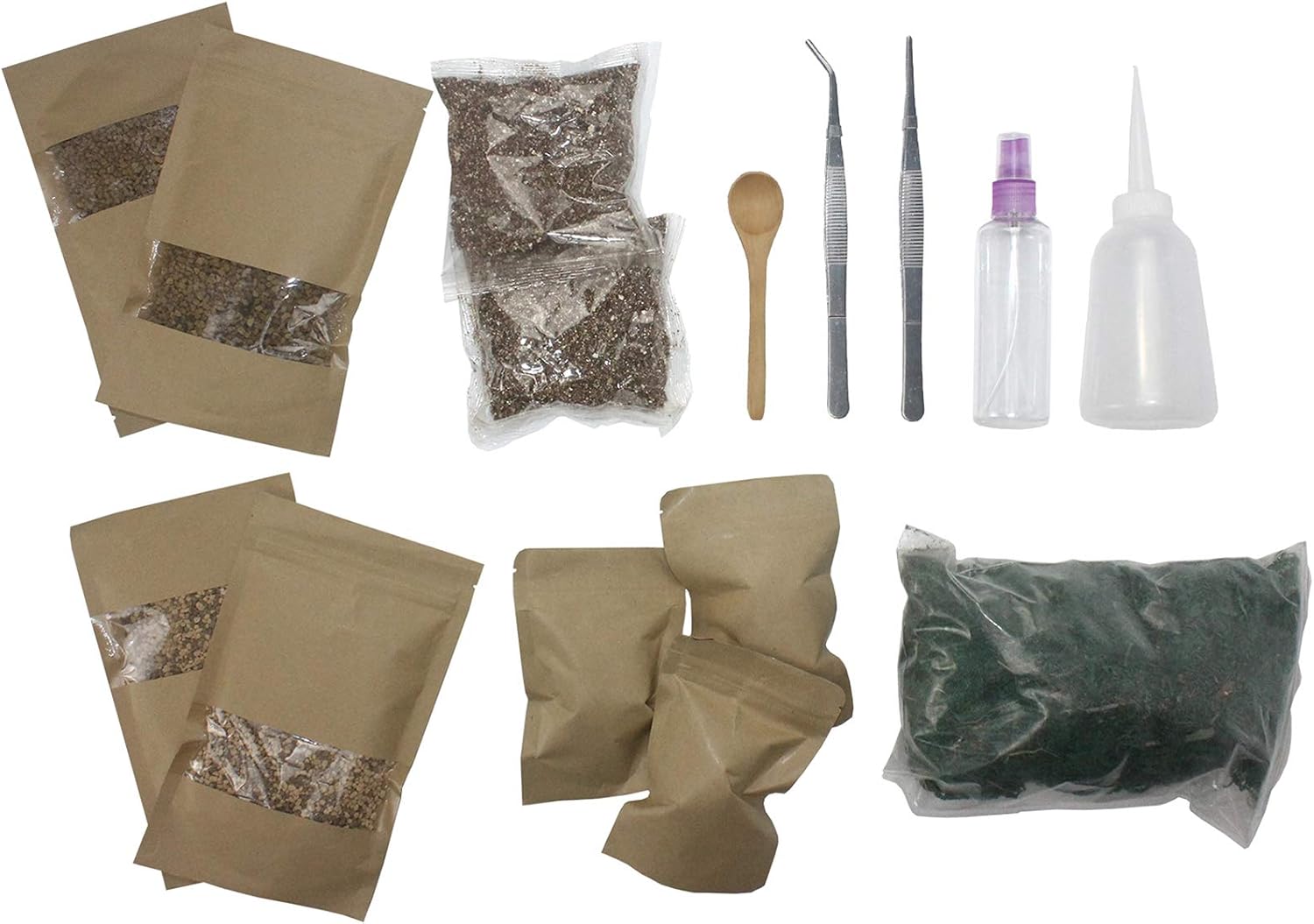 Terrarium Fairy Garden Kits - Create Your Own Living Terrarium - Full Set Include Moss Soil Carbonized Charcoal and Tools