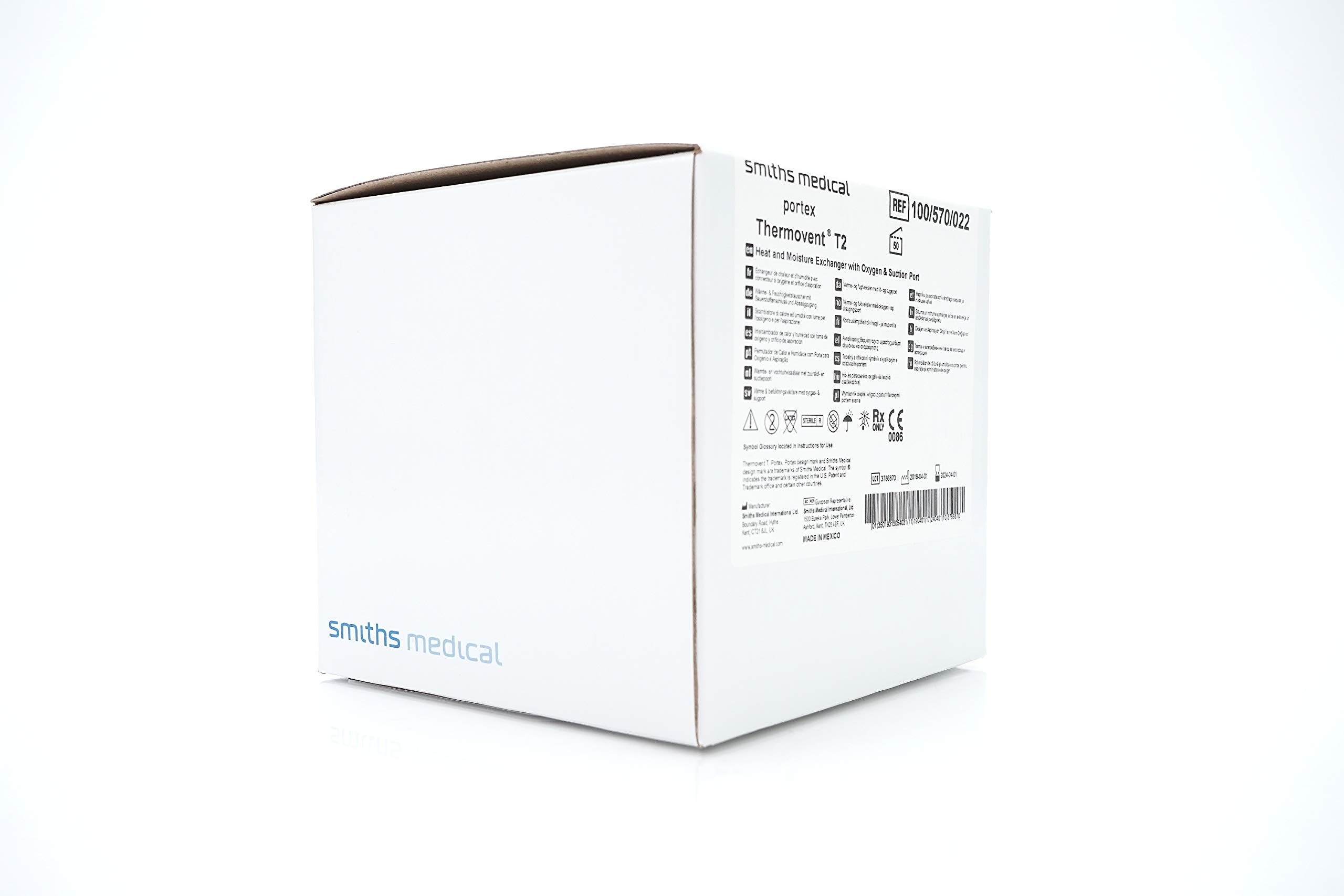 100570022 Thermovent T2 Heat and Moisture Exchanger, Oxygen and Suction Port, Sterile, Pack of 50