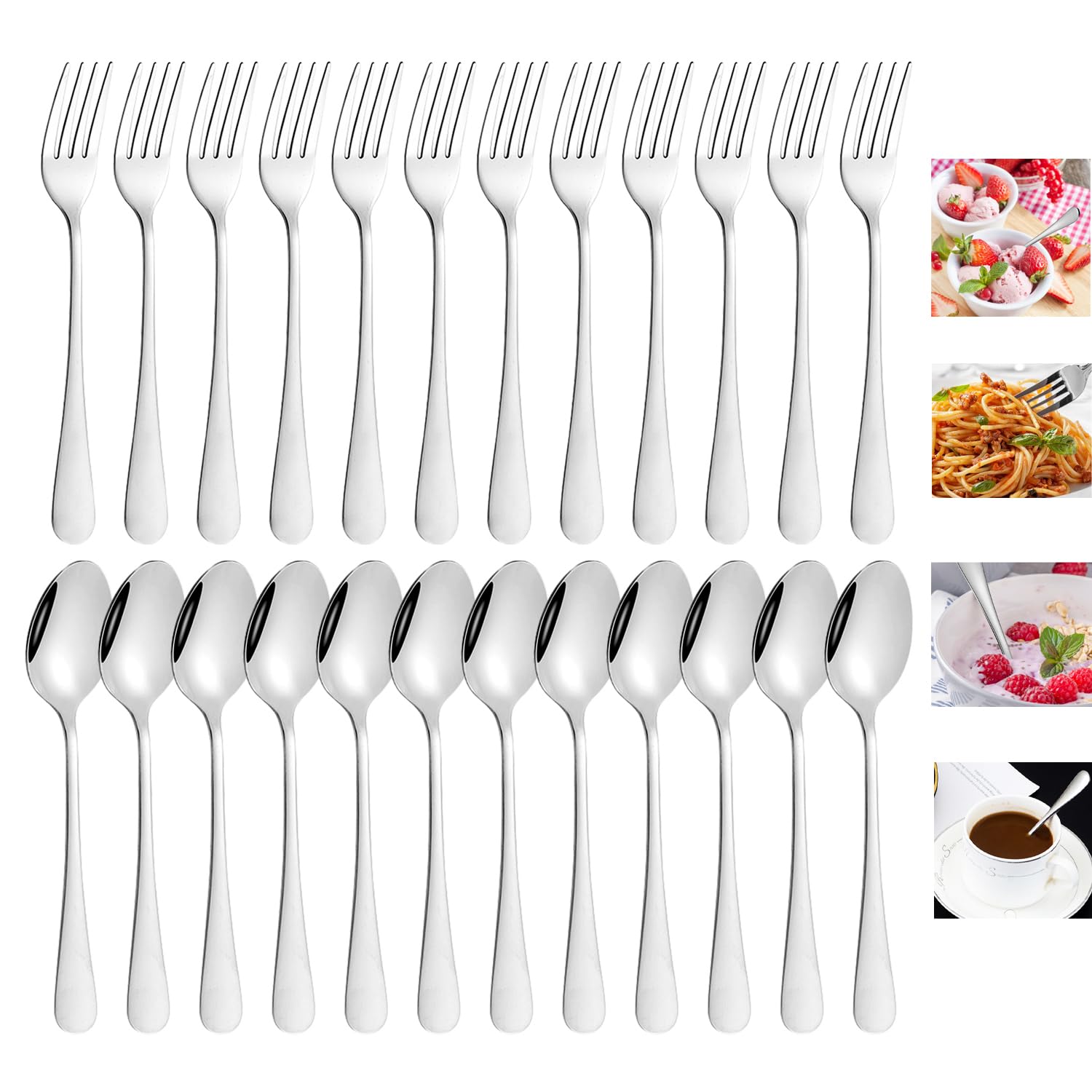 Set Posate 24 Pezzi: 12 Forchette E 12 Cucchiai In Acciaio Inox - Lavabili In Lavastoviglie - Eleganti E Robusti Per Casa, Festa E Ristorante