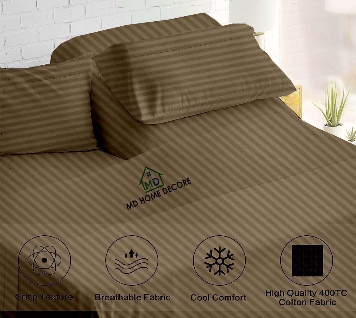 Extra Deep Split King Sheets, High TC Egyptian Cotton Split King Sheet Set, 5 PC Taupe Stripe Sheets for Adjustable Bed, Luxury Hotel Sheets, 22" Deep Pocket Bedsheet