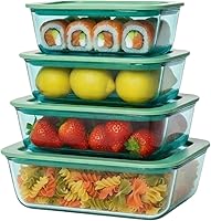Vista 1 de Crispa 8-Piece Teal Glass Food Storage Containers with Silicone Framed Glass Lids – 100% Plastic-Free Lunch Box Meal Prep Set (2x 40oz, 2x 20oz)