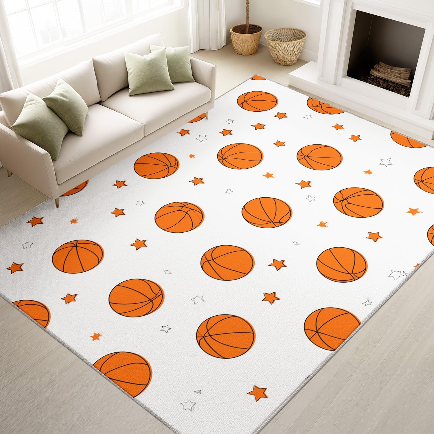 Tapis basket-ball blanc moderne doux pour chambre d'enfant