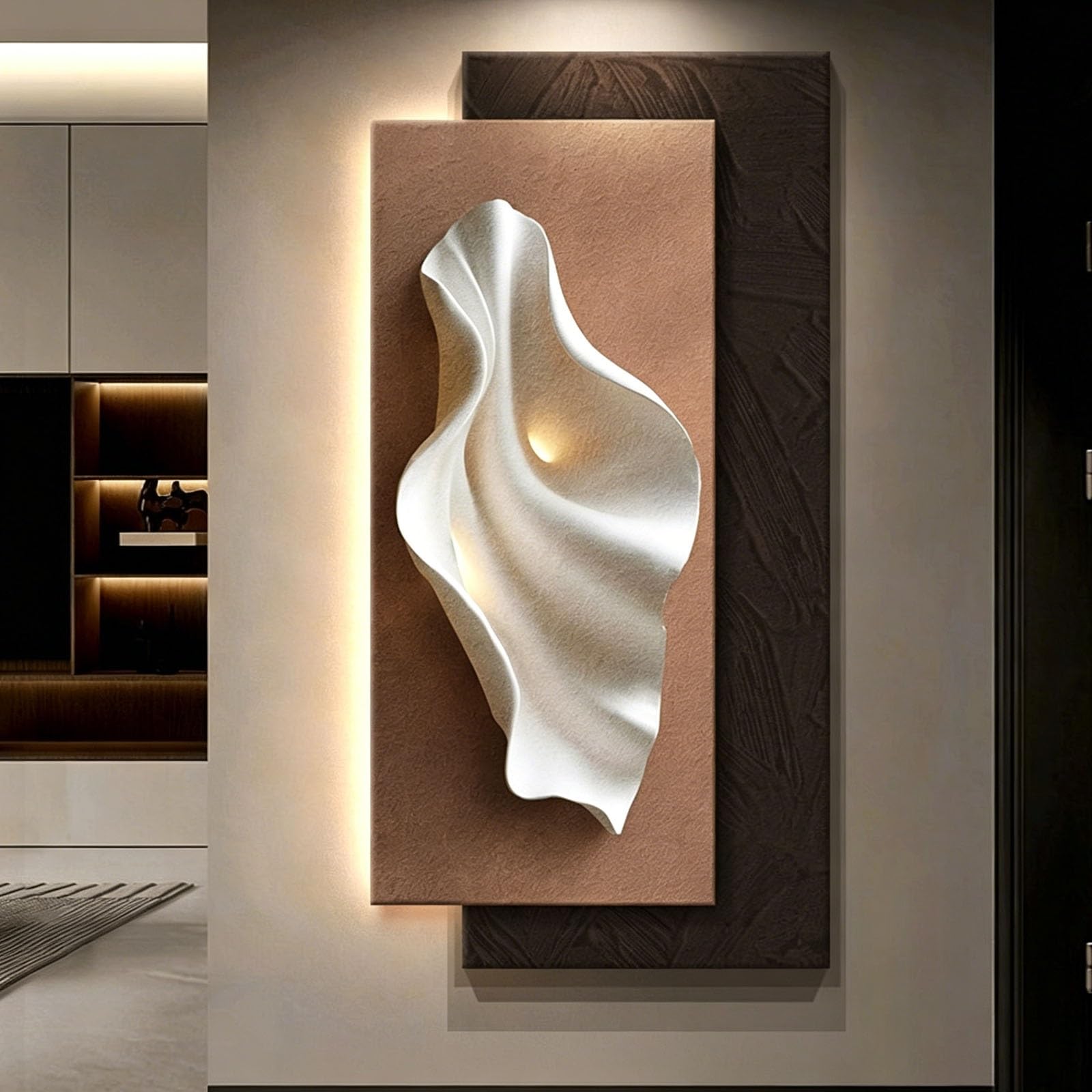 RASJCGRCOA Large Modern 3D LED Wall Art Decor Plug-in Sandstone Backlit Wall Sculpture Frameless Light Up Wall Hanging for Living Room Entryway(F,23.6 * 47.2in/60 * 120cm)