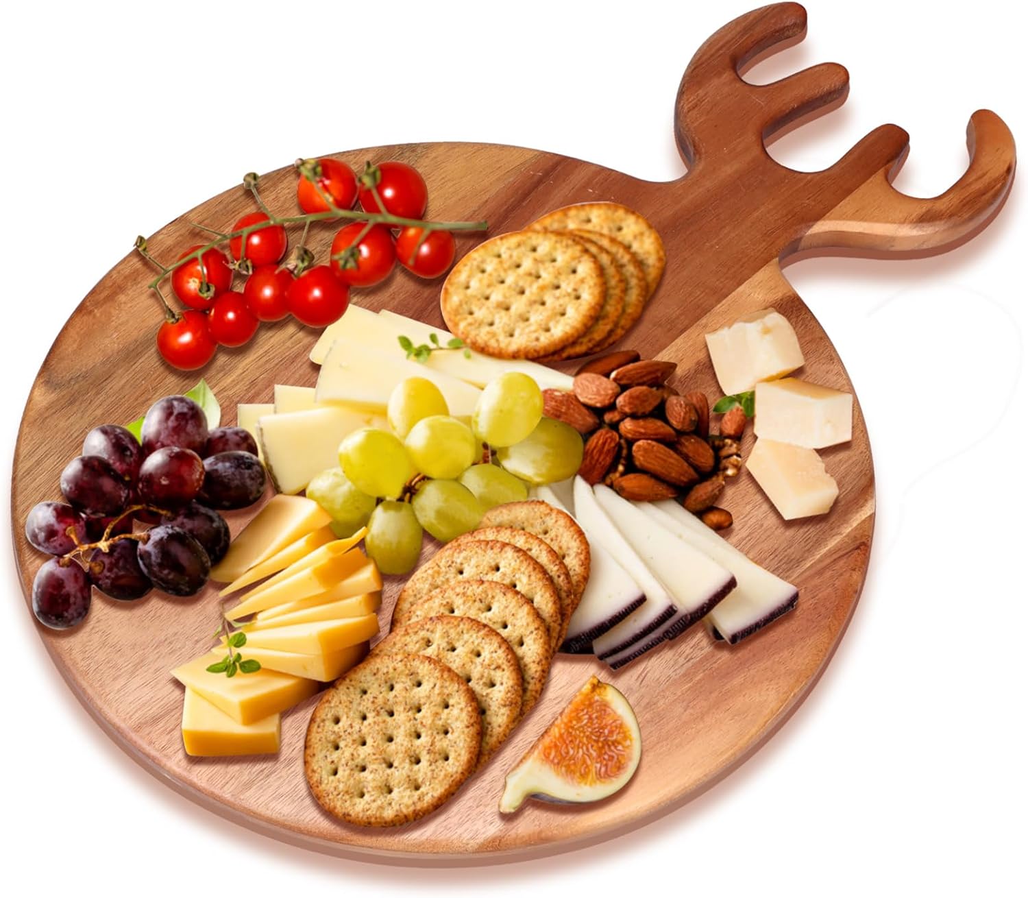Large Round Christmas Charcuterie Boards Gifts Acacia Wood Cutting Board with Handle Decorative Wooden Xmas Cheese Board Christmas Food Platters Holiday Kitchen Decor Gifts Festive Xmas Serving Tray