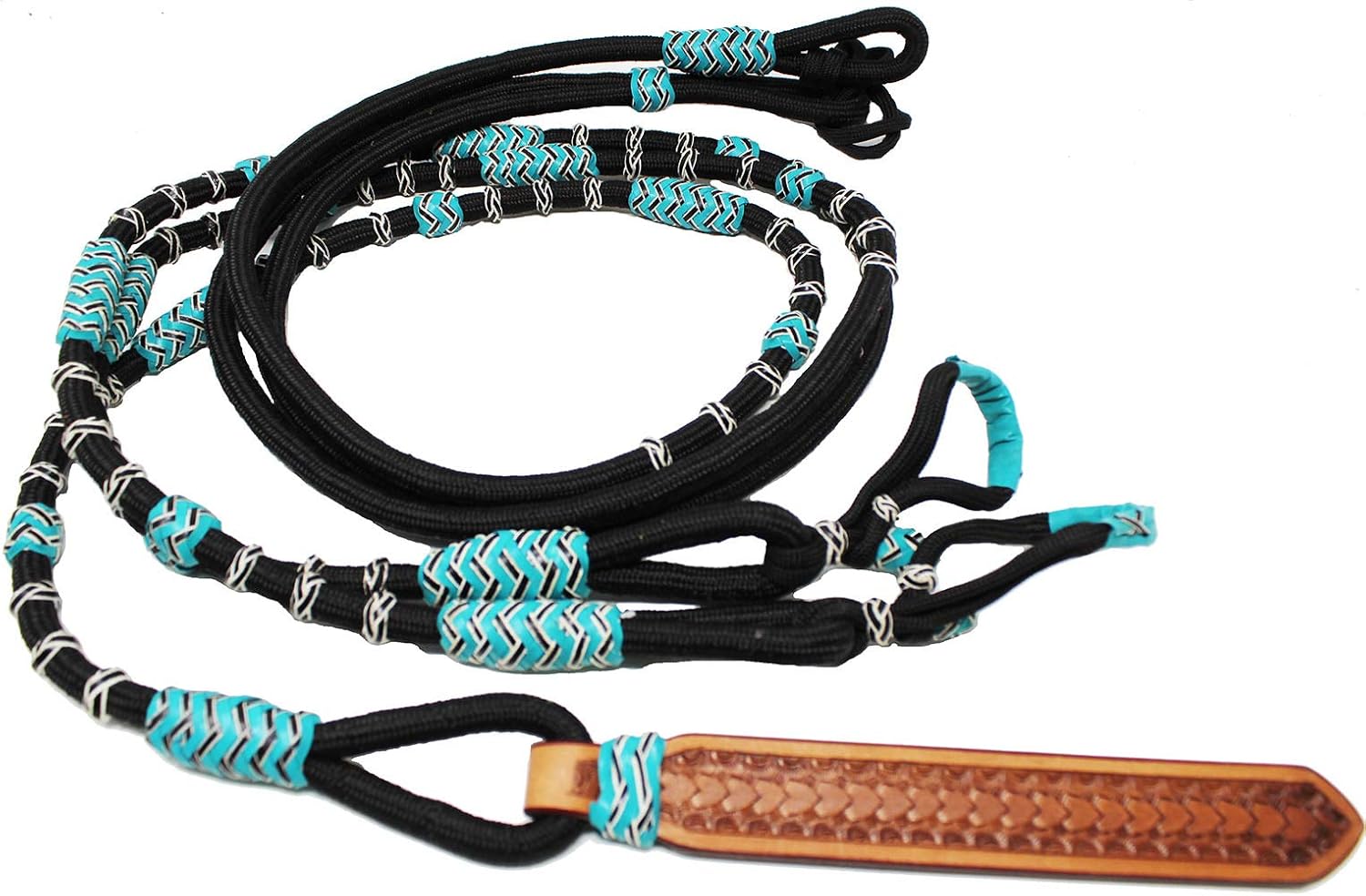 PRORIDER Horse Western Turquoise Braided Rawhide Romel Romal Reins 607216