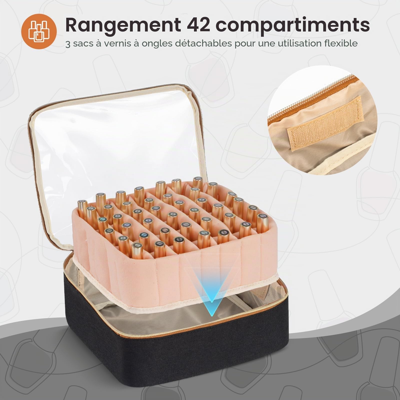 Hautton Sac de Rangement pour Vernis à Ongles, Grande Trousse Manucure pour 126 Flacons, Lampe Manucure et Accessoires, Valise Onglerie Professionnelle, Rangement pour Kit Manucure -Violet