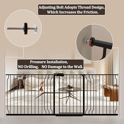 Miniatura 10 de WAOWAO Baby Gate Extra Wide montado a presión a través de Swing Auto Close Seguridad Negro Metal Niño Niño Niño Perro Perro Perro Cachorro Gato para