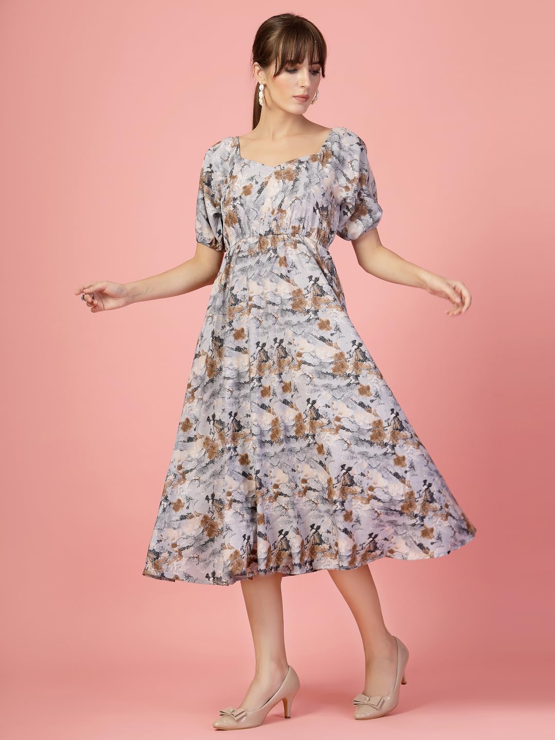 Oomph Flared Dress For Women Stylish | Long One Piece For Women | Puff Sleeve Long Dress | Floral Print Maxi One Piece | Western & Fusion Wear