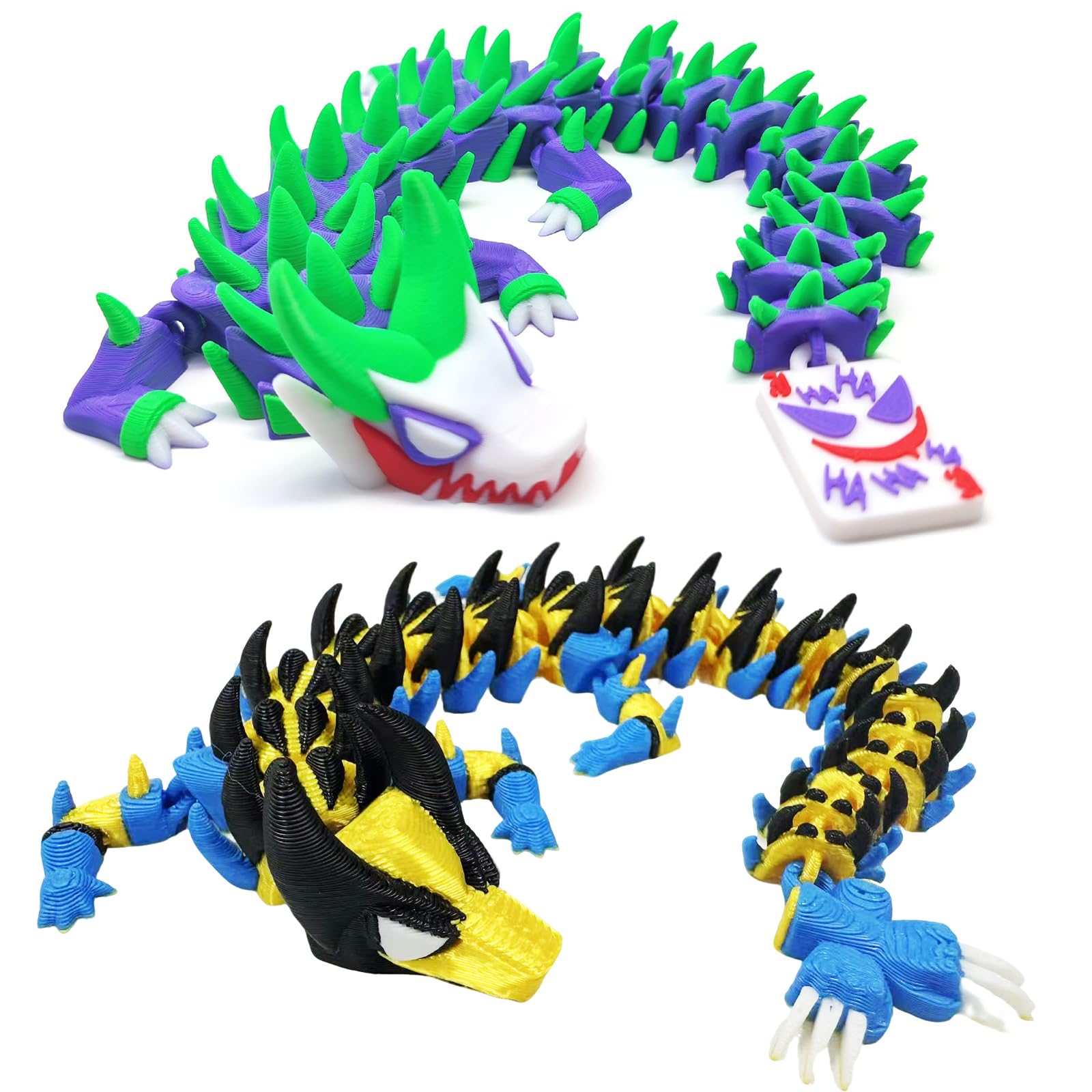 3D Printed Dragon,10 in 3D Printed Dragon Model,Unique 3D Animals Collectible,Flexible Articulated Fantasy 3D Dragon Fidget Toys for Creative Desk Decor Fun Gift.(2 Pcs)