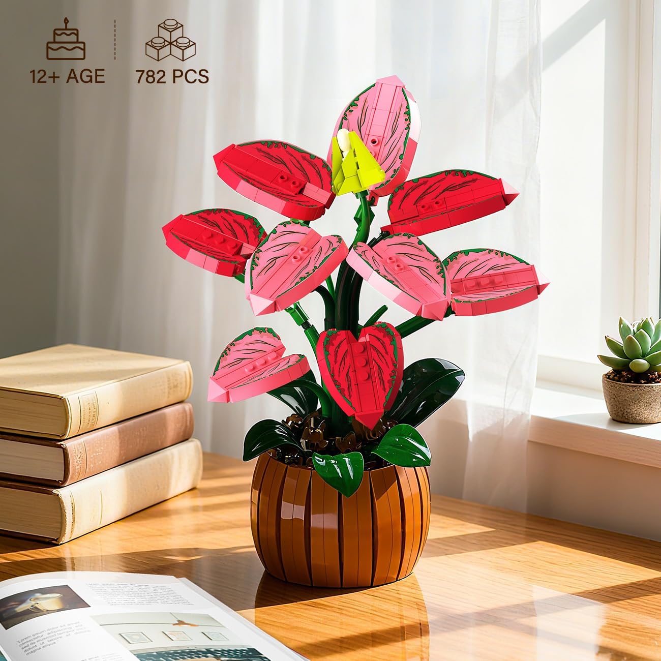 HiWEEGO Flowers Botanicals Bonsai Building Set - Artificial Bonsai Potted Plants for Home Office Decors, 782PCS Flower Easter Gift for Kids Boys Girls Women Adults Building Blocks Decoration Display