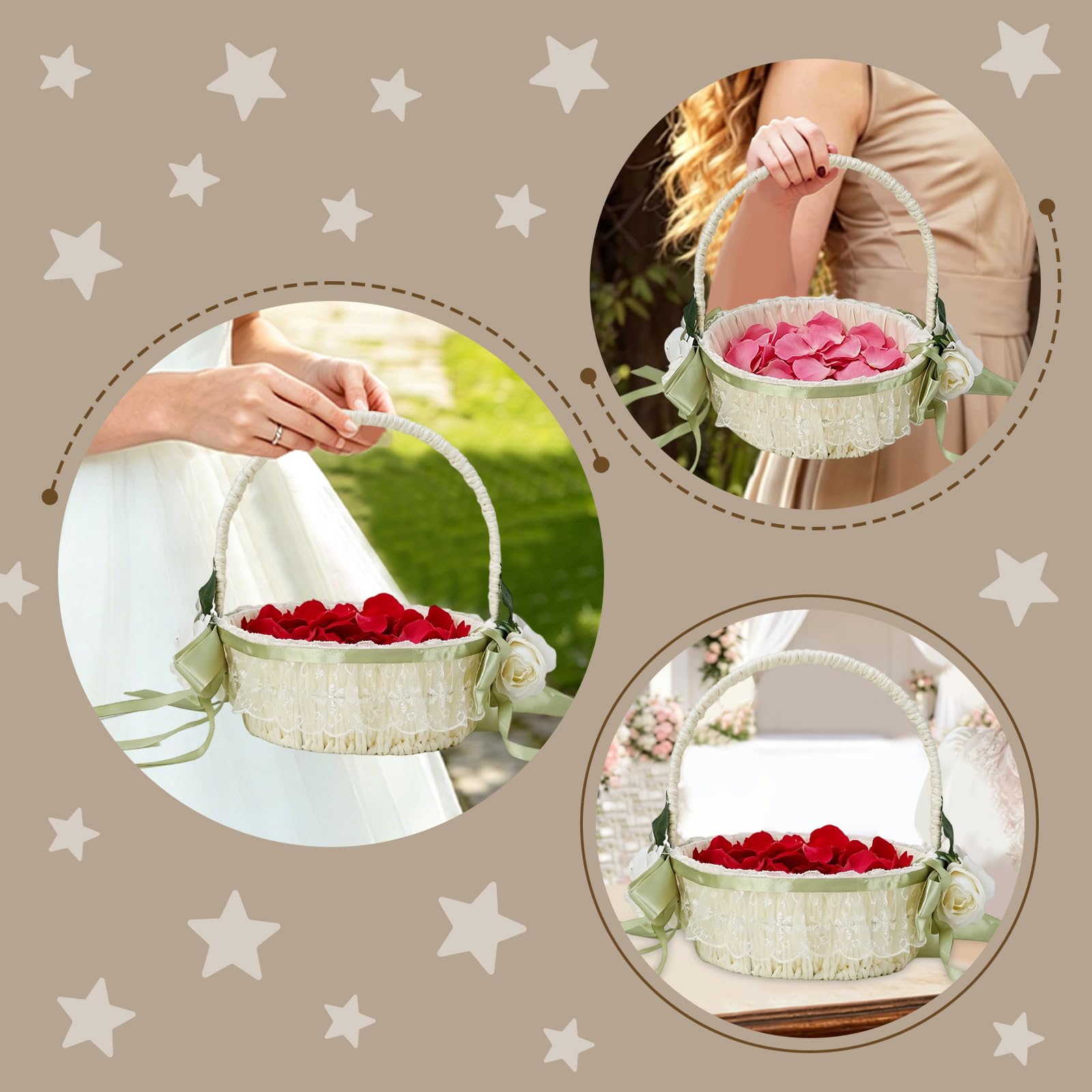 Cestini per ragazze di fiori per matrimonio, cesto di fiori per matrimoni intrecciati a mano, romantici ed eleganti, cesti per ragazze di fiori per matrimoni e decorazioni per la (5800)