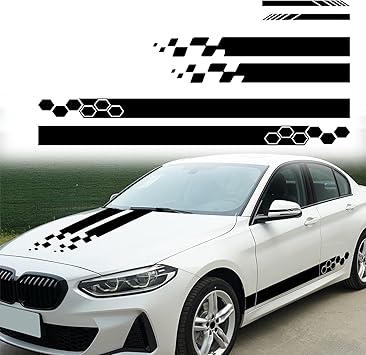 SUNJIKA 6PCS Vinyl Car Side Door Sticker Long Stripe Auto Body Racing Sports Decals Car Hood & Rearview Mirror Decal for Universal Car DIY Stripe Vinyl Stickers Decoration Black