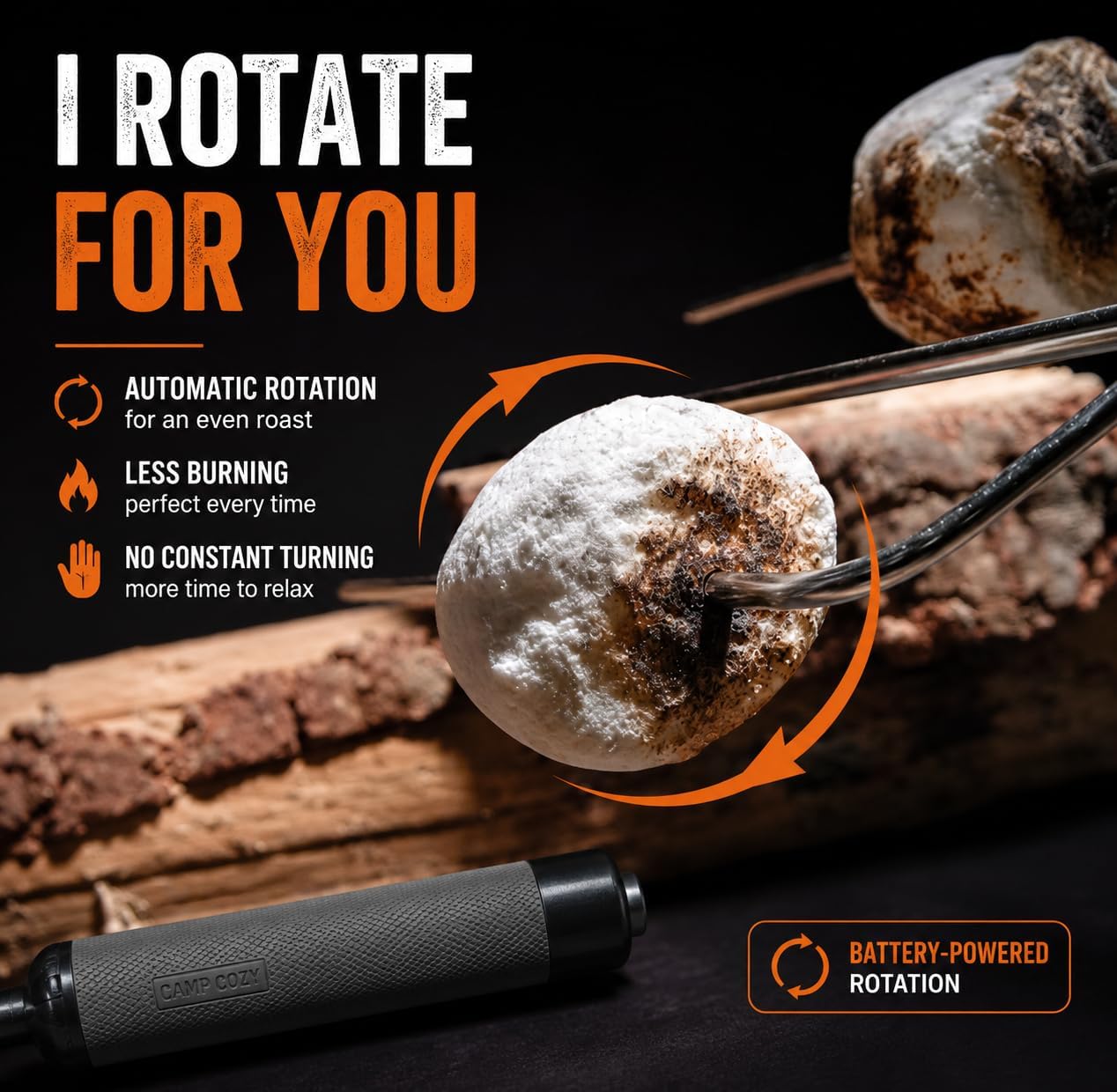 Safety Marshmallow Roasting Stick – Automatic Rotating & Heat-Resistant | Hands-Free Roaster for Perfect Campfire S’mores & Hot Dogs | Battery-Powered by Camp Cozy Outdoor image 2