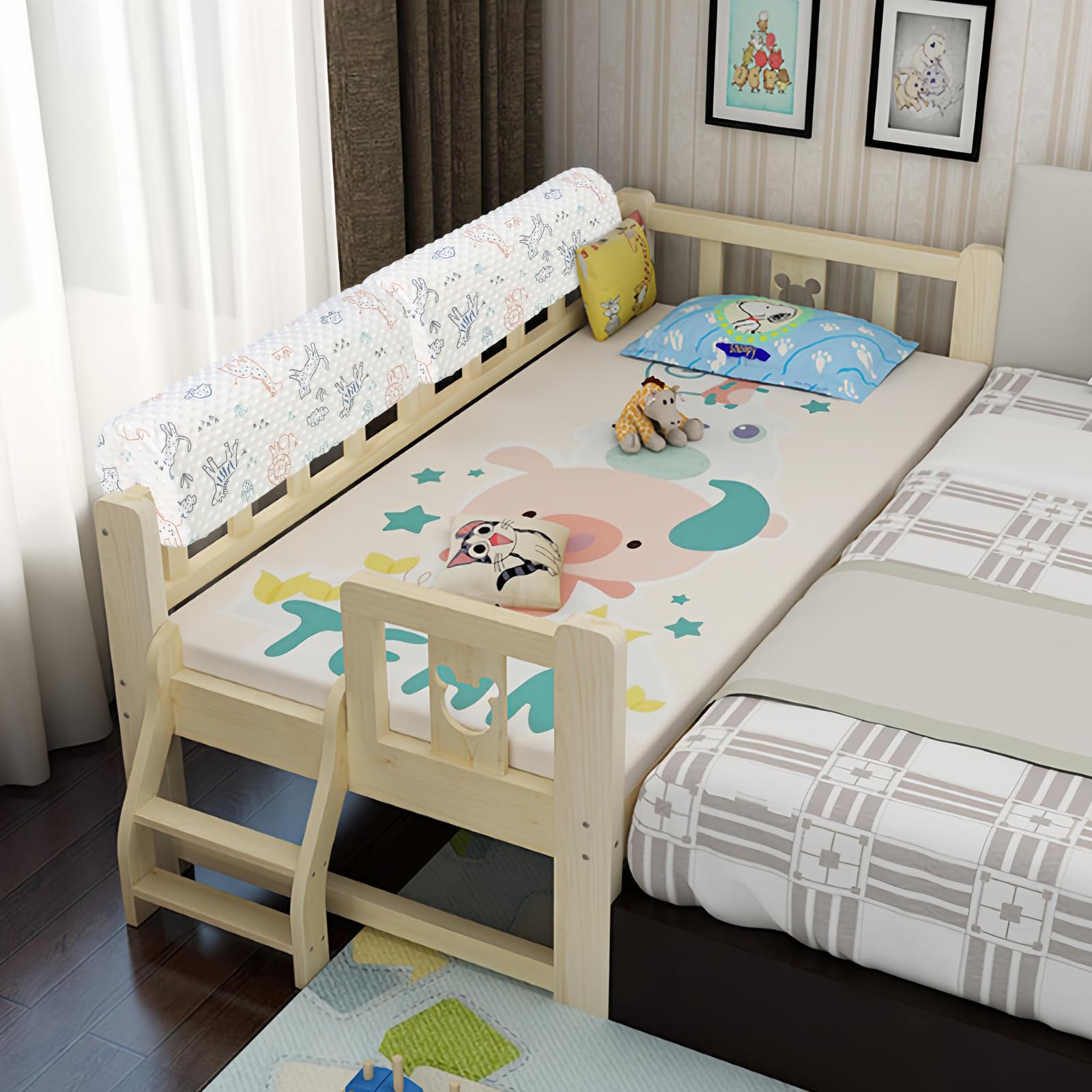 Bettkantenschutz für Kinderbetten, Bettschiene Stoßfänger Schutz, Schutz für Bettrahmen Rand Schutz Kleinkinder Kinderbett, abnehmbare Abdeckung -90CM