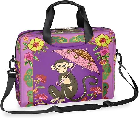 Laptop Bag Chinese Style Monkey Umbrella Themed Laptop Case Sleeve Messenger Bags with Shoulder Strap Briefcase for Laptop 13 14 14.5 15.6 16 in