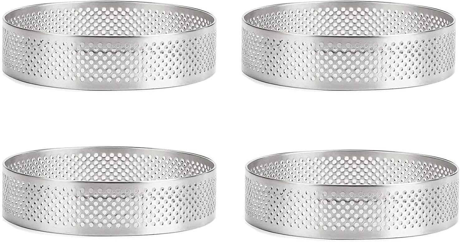 Hemoton Tart Pans 4Pcs Tart Rings, (3in+ 3.5in) Perforated