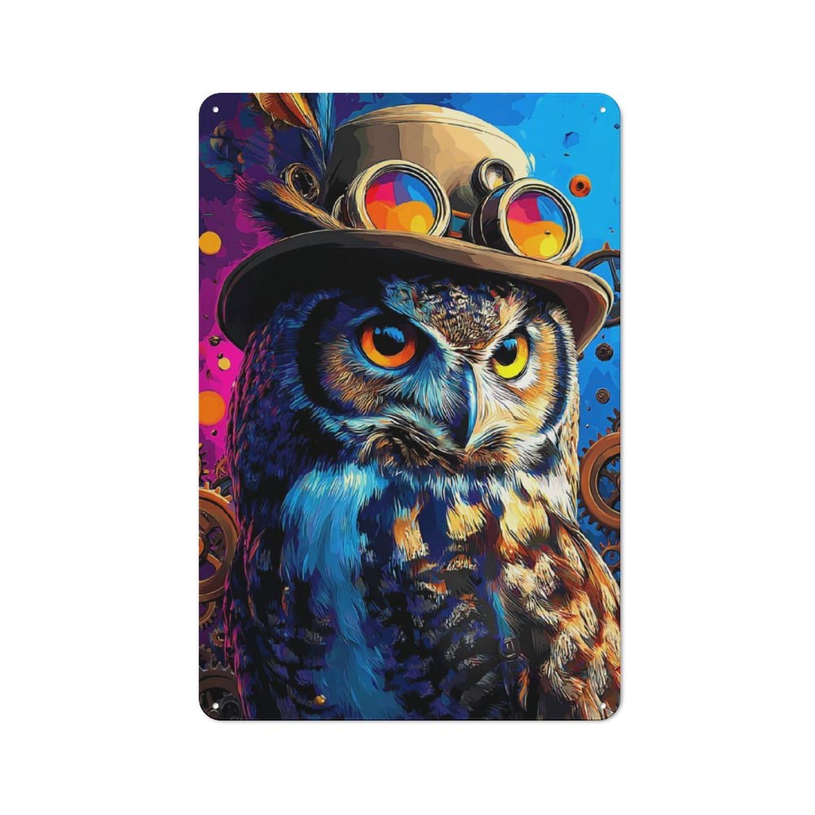 Junmoney Steampunk Owl Artwork-3 Vintage Vintage Metal Sign 30X20cm Featuring Room Wall Plaque For Flat, Dorm Room, Lounge Or Cafe