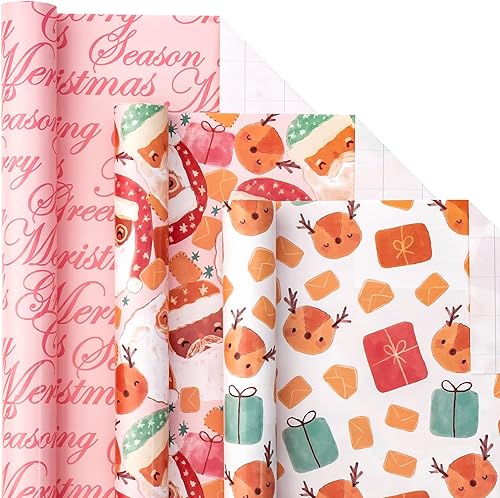 LeZakaa Rollo de papel de regalo de Navidad, mini rollo, letras de Papá Noel, renosaludos de Navidad para envoltura de regalo, manualidades de