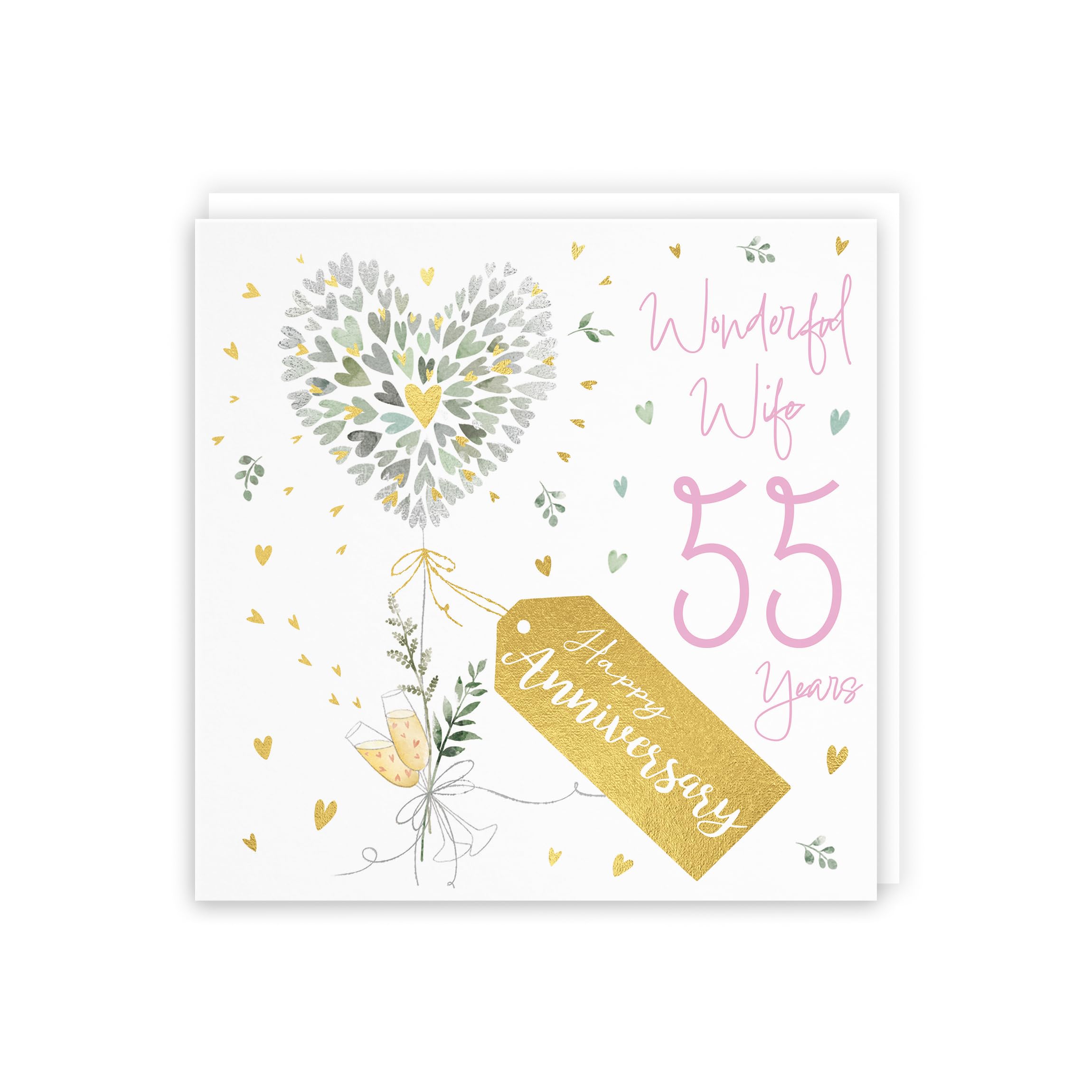 Hunts England - 55th Wedding Anniversary Card for Wife - Happy Anniversary - Contemporary Hearts, Gold Foil - Luxury - Image 2